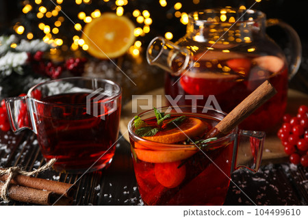 Concept of delicious hot drink - tea, berry - fruit tea 104499610