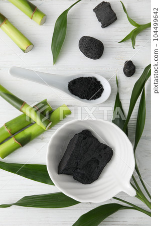 Concept of face and skin care - bamboo and charcoal 104499642