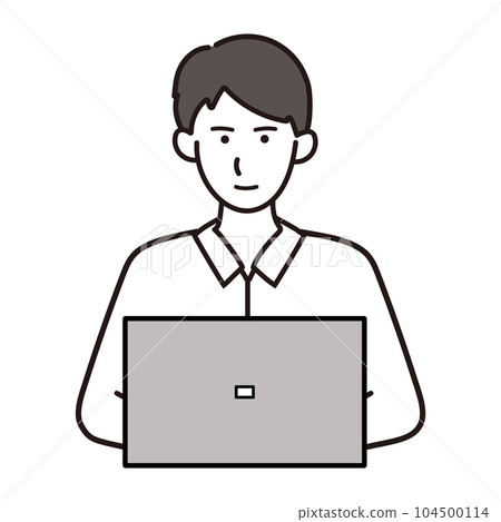 在便攜式計算機上工作的一個人 104500114