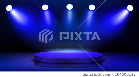 Empty interior with stage and shining projectors. 3d vector illustration Empty interior with stage and shining projectors. 3d vector illustration 104500132