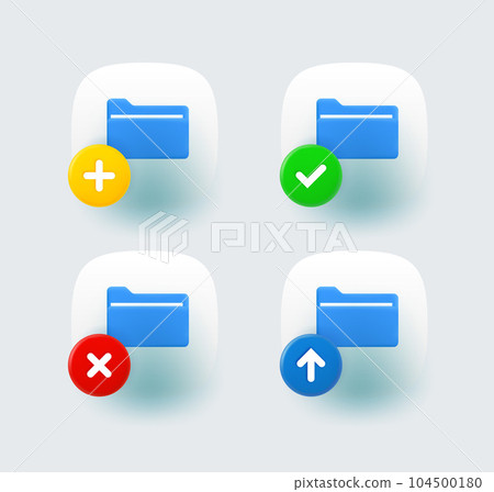 File folder icon set with different pictograms. 3d vector icons set 104500180