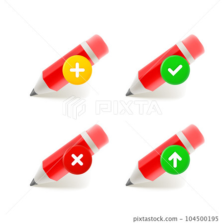 Pencil icons set with different pictograms. 3d vector icons set isolated on white background Pencil icons set with different pictograms. 3d vector icons set isolated on white background 104500195