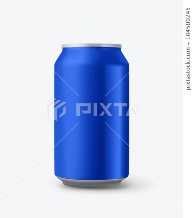 Blue aluminium 330 ml can mockup isolated on white background. 3d vector illustration 104500245