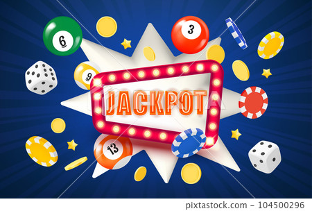 Winning jackpot concept with flying gambling elements. 3d vector illustration 104500296