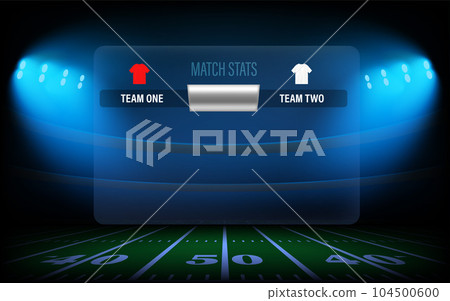 Illuminated rugby stadium with projectors and score board. 3d vector illustration 104500600