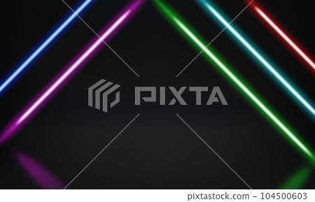 Abstract studio with glowing vibrant neon lights. 3d vector illustration 104500603