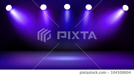 Empty interior with stage and shining projectors. 3d vector illustration 104500604