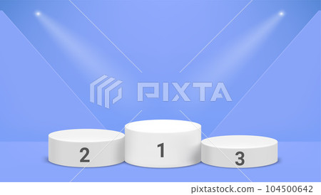 Competition podium in blue interior. 3D vector mockup 104500642
