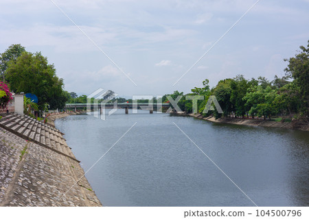 Lampang Wang River , beautiful nature landscape of irrigation water canal in Northern Lampang province in Thailand. 104500796