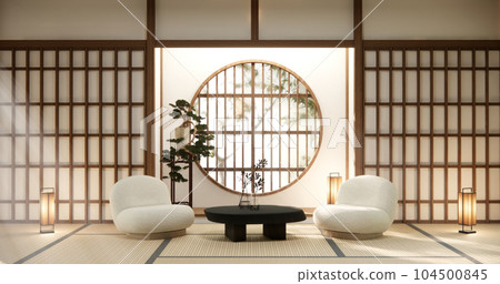 Minimalist japandi style living room decorated with sofa 104500845