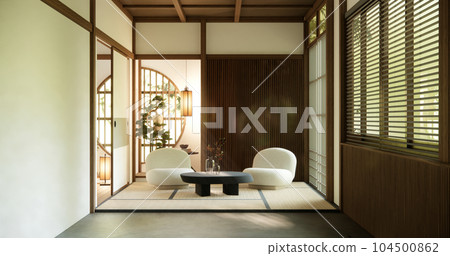 Minimalist japandi style living room decorated with sofa 104500862