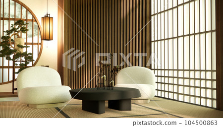 Minimalist japandi style living room decorated with sofa 104500863