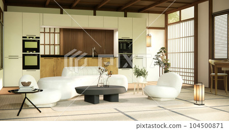 Minimalist japandi style living room decorated with sofa 104500871