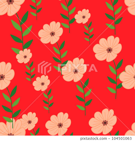 Simple stylized flower seamless pattern. Decorative naive botanical backdrop. 104501063