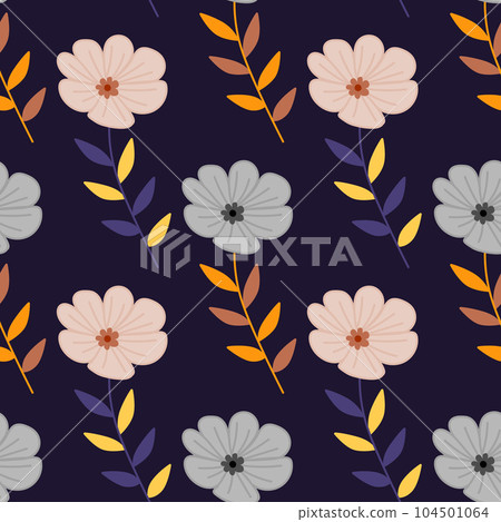 Simple stylized flower seamless pattern. Decorative naive botanical backdrop. Simple stylized flower seamless pattern. Decorative naive botanical backdrop. 104501064
