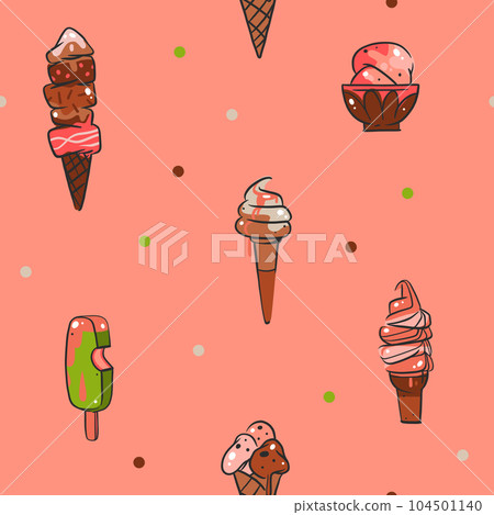 Hand drawn vector abstract graphic ice cream cone ,sundae line art illustrations seamless pattern.Ice cream dessert vector illustration design concept art. Sweet dessert cute doodle summer pattern. Hand drawn vector abstract graphic ice cream cone ,sundae line art illustrations seamless pattern.Ice cream dessert vector illustration design concept art. Sweet dessert cute doodle summer pattern. 104501140