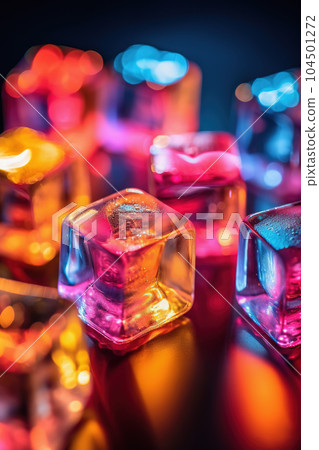 Neon ice cubes abstract background illustration. Cocktails, party, nightlife, fashion concept 104501272