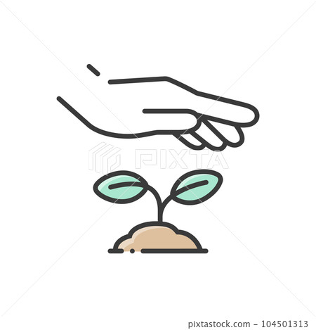 一個人的手的圖標,一隻手附著在從土壤中發芽的植物上 - 園藝、綠化、活力的圖像素材 一個人的手的圖標,一隻手附著在從土壤中發芽的植物上 - 園藝、綠化、活力的圖像素材 104501313
