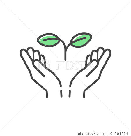 雙手在植物芽上打手勢的人的手的圖標 - 環境保護、綠化和園藝的圖像材料 104501314