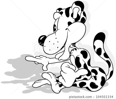 Drawing of a Sitting Leopard on the Ground 104501334