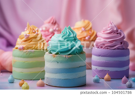 Various colorful cake and cookies Ai generative 104501786