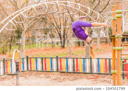 Calisthenics park fitness healthy wellbeing lifestyle in outdoor work out. mid hispanic woman. Calisthenics park fitness healthy wellbeing lifestyle in outdoor work out. mid hispanic woman. 104501799