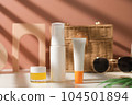 mock up skincare and suncare packaging including bottle, tube, and jar. summer beauty and fashion concept. 104501894