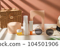 sunscreen and suncare with lip balm for summer beauty and fashion. 104501906