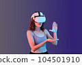 women wear VR or virtual reality. futuristic technology. 104501910