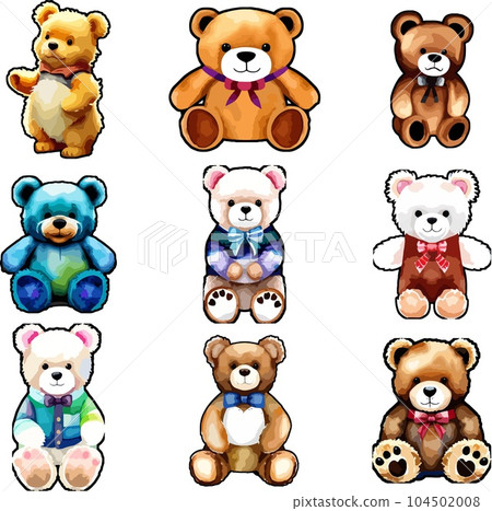 Beautiful watercolor teddy bear art vector set Beautiful watercolor teddy bear art vector set 104502008