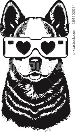 Cute dog with glasses in heart shape  104502034