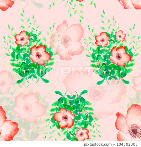 Seamless floral watercolor pattern on light pink background. Suits like print on textile, clothes, paper 104502303