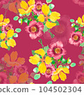 Seamless watercolor pattern whith yellow and purple flowers on purple background. Suits like print on textile, clothes, paper 104502304