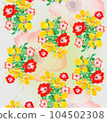 Seamless watercolor pattern whith yellow and red flowers on light yellow background. Suits like print on textile, clothes, paper 104502308