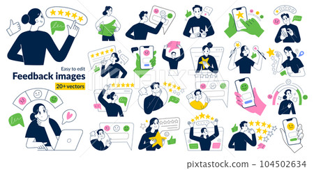 People leave positive, negative feedback on social media, rate services, write bad, good reviews, digital marketing, vector illustrations People leave positive, negative feedback on social media, rate services, write bad, good reviews, digital marketing, vector illustrations 104502634