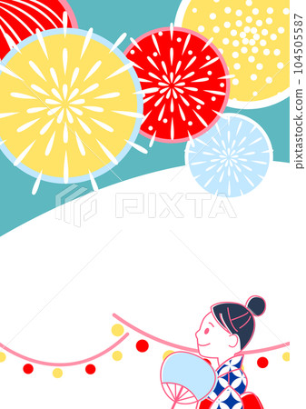 Illustration of a woman watching fireworks 104505587