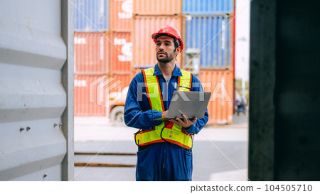 Warehouse engineer worker working at industrial container yard 104505710