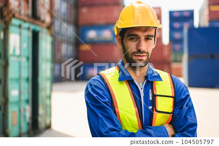 Professional industrial engineer worker working at container cargo yard 104505797