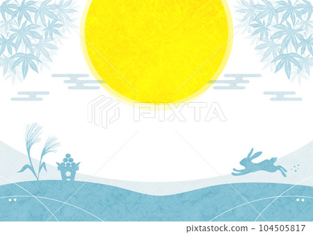 賞月日式背景框滿月和兔子日本紙剪影 104505817