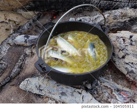 Camping dinner mackerel ajillo 104505911