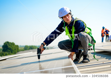 Professional engineer technician with safety helmet checking system Professional engineer technician with safety helmet checking system 104506086