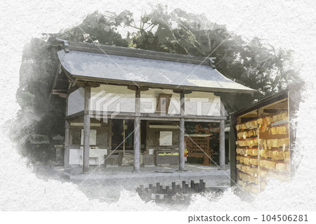 岡山縣岡山市一童社水彩風格的吉備津神社 岡山縣岡山市一童社水彩風格的吉備津神社 104506281