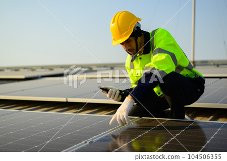 Professional engineer technician with safety helmet checking system Professional engineer technician with safety helmet checking system 104506355
