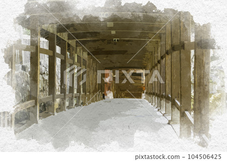 Watercolor-style Kibitsu Shrine corridor, Okayama City, Okayama Prefecture Watercolor-style Kibitsu Shrine corridor, Okayama City, Okayama Prefecture 104506425