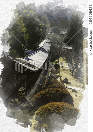Watercolor-style Kibitsu Shrine corridor, Okayama City, Okayama Prefecture Watercolor-style Kibitsu Shrine corridor, Okayama City, Okayama Prefecture 104506428