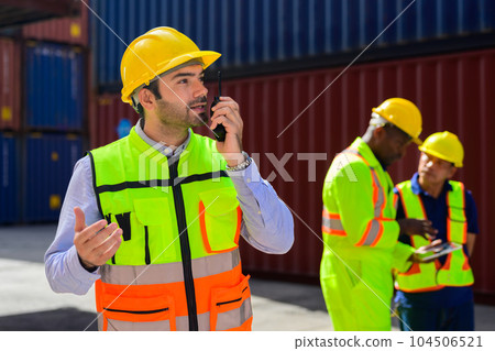 Warehouse engineer worker working at industrial container yard Warehouse engineer worker working at industrial container yard 104506521