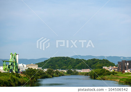 mountains, rivers and factories 104506542