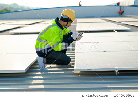 Professional engineer technician with safety helmet checking system Professional engineer technician with safety helmet checking system 104506663