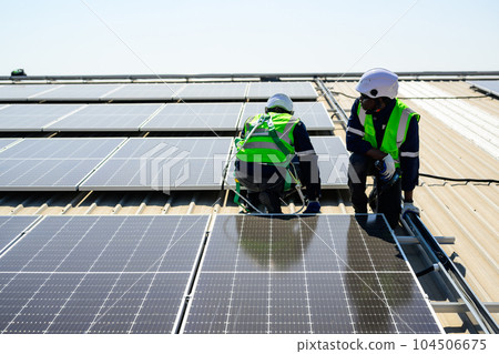 Professional engineer technician with safety helmet checking system 104506675