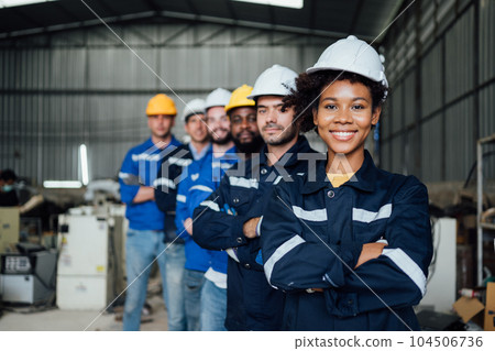 Group of confident worker team at factory Group of confident worker team at factory 104506736